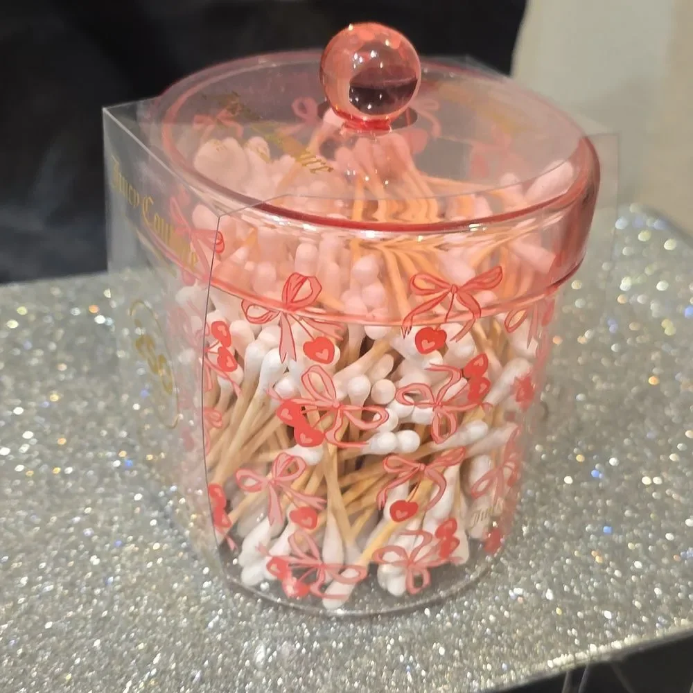 Juicy Couture Home Heart Cherries &‎ Bow Lidded Glass Cosmetic Organizer w/Swabs